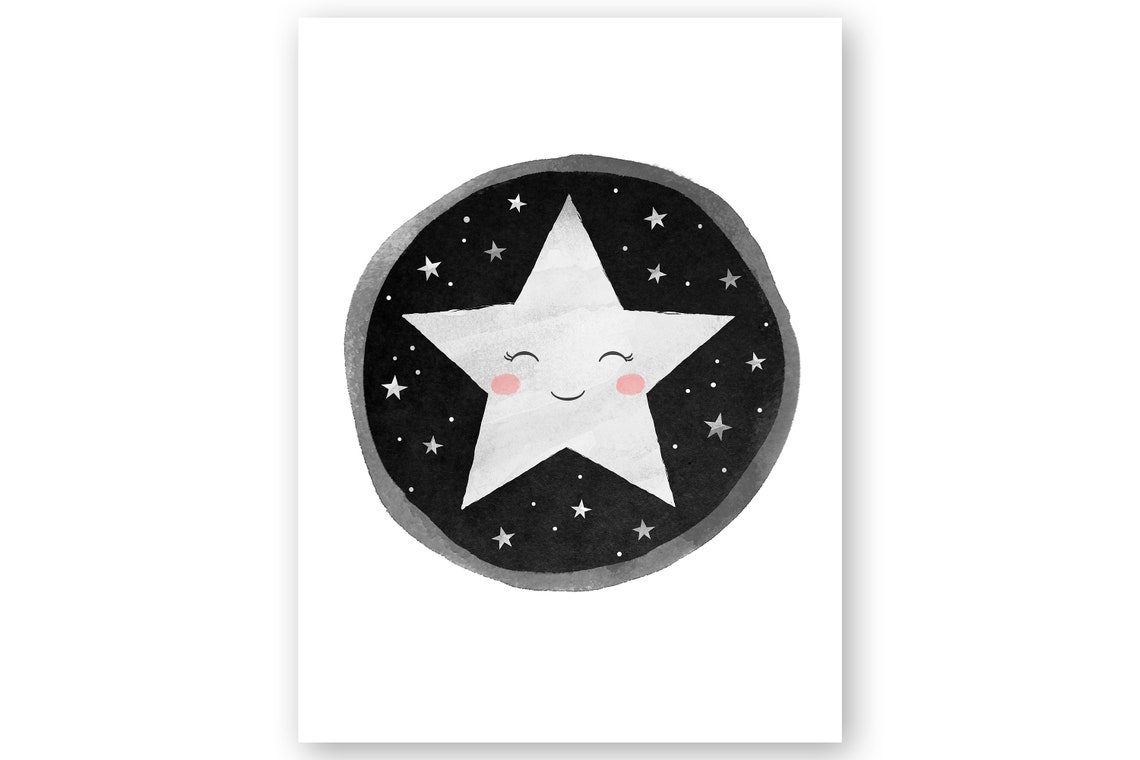 Moon and stars printspace nurseryset of 3 printable wall Etsy