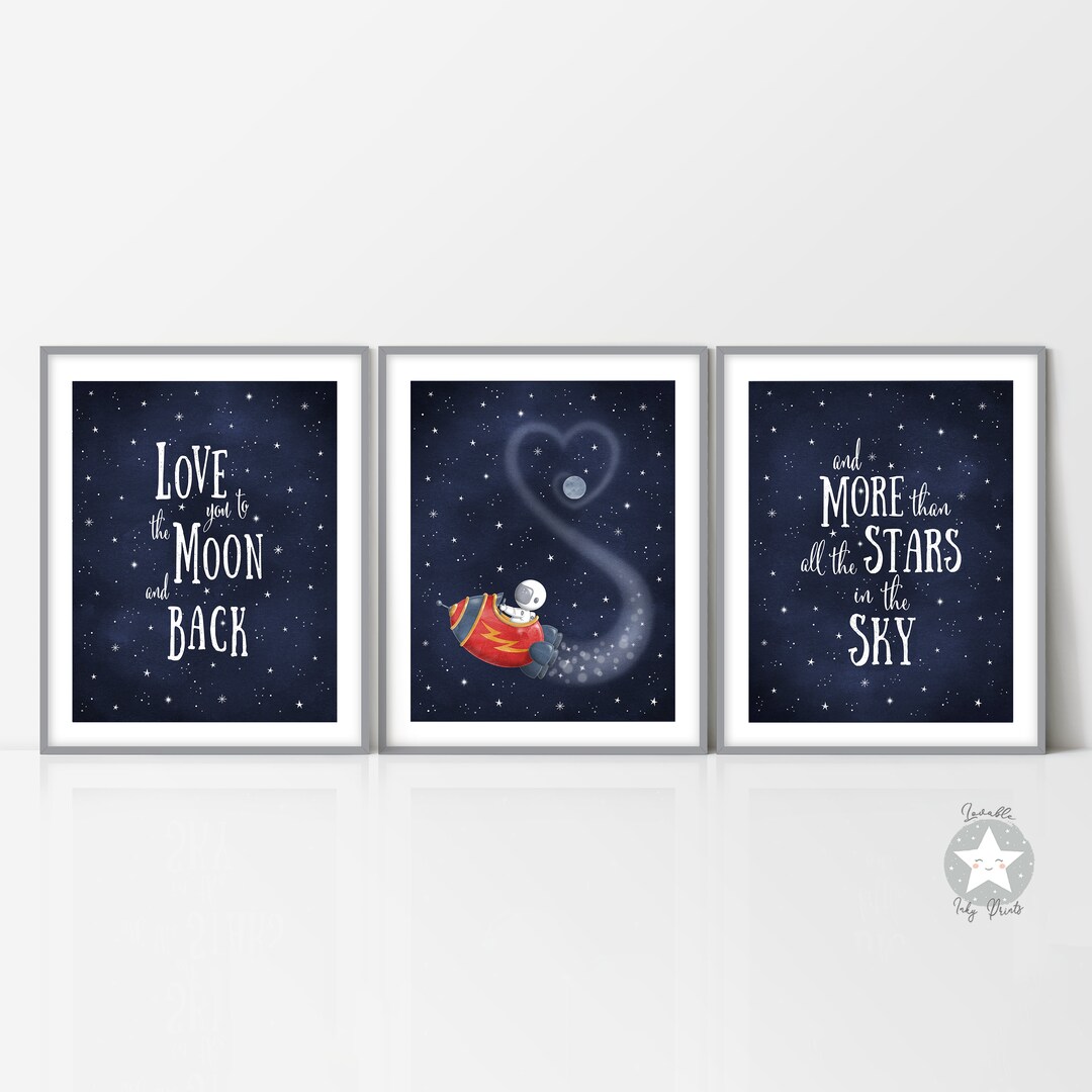Set of 3 Astronaut Space Themed Nursery Decor Prints, Outer Space ...