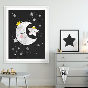 Moon Nursery Print, Set of 3 Prints. Monochrome Nursery, Crescent Moon ...