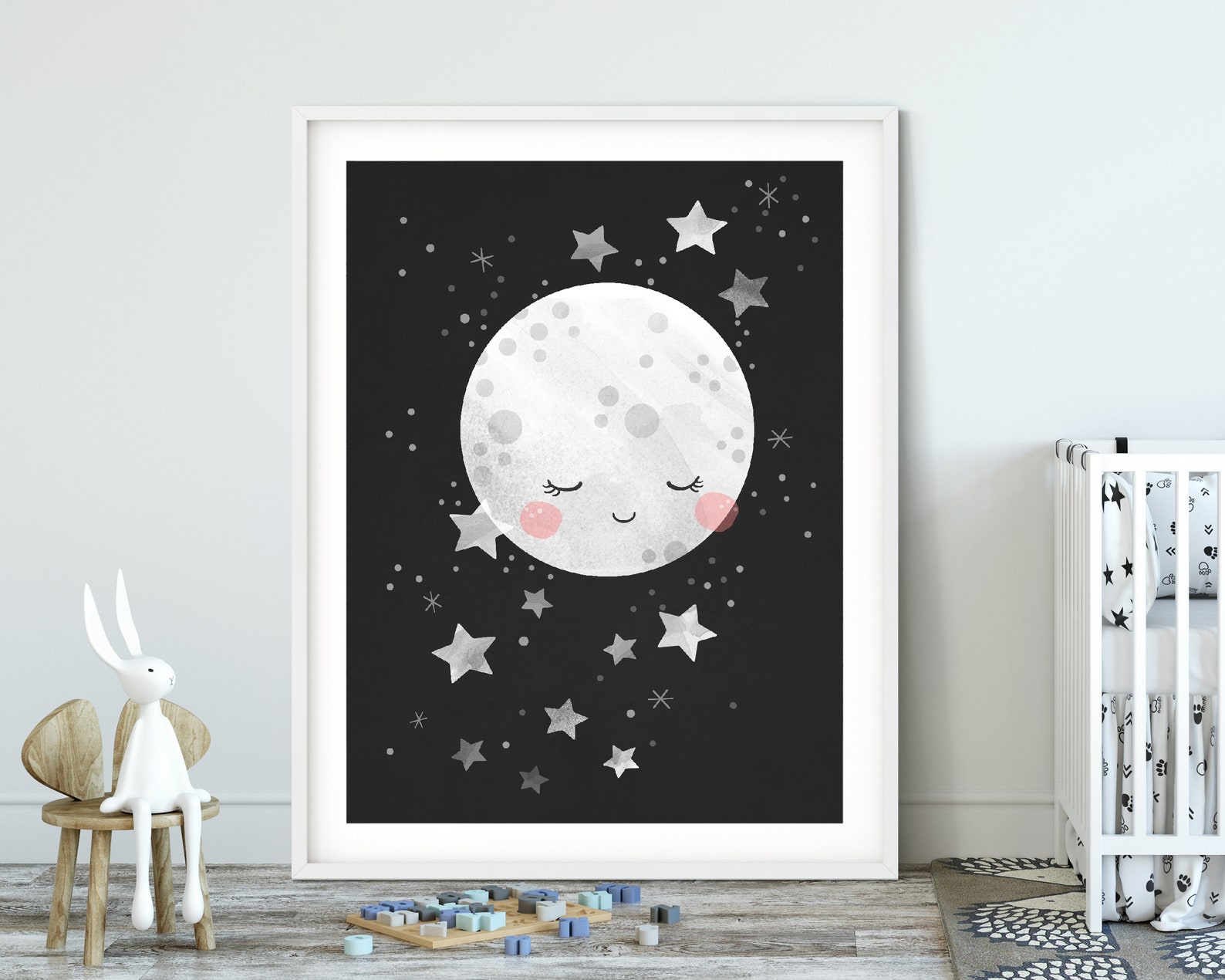Moon Nursery Print Set of 3 Prints. Monochrome Nursery | Etsy