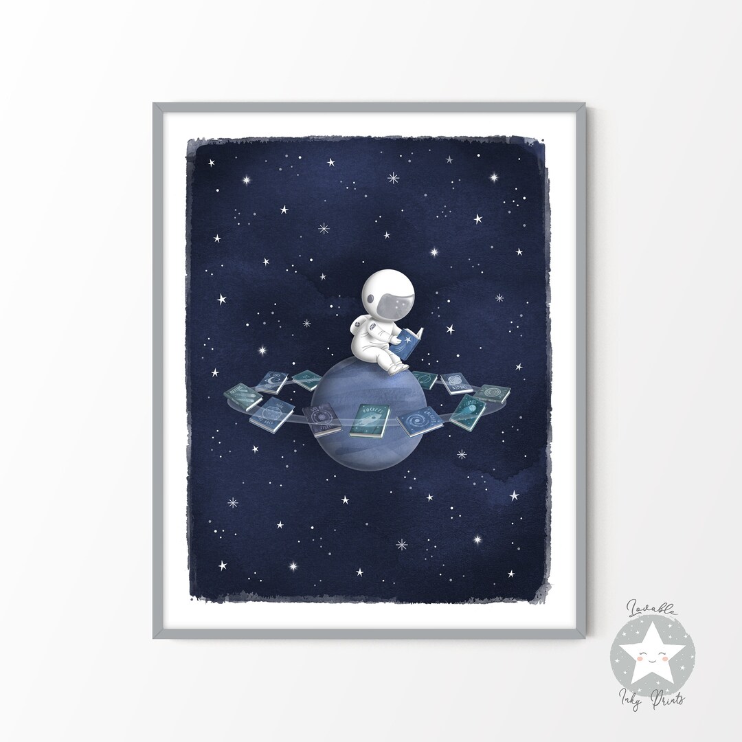 Astronaut Space Themed Nursery Decor Print, Kids Room Outer Space Wall ...