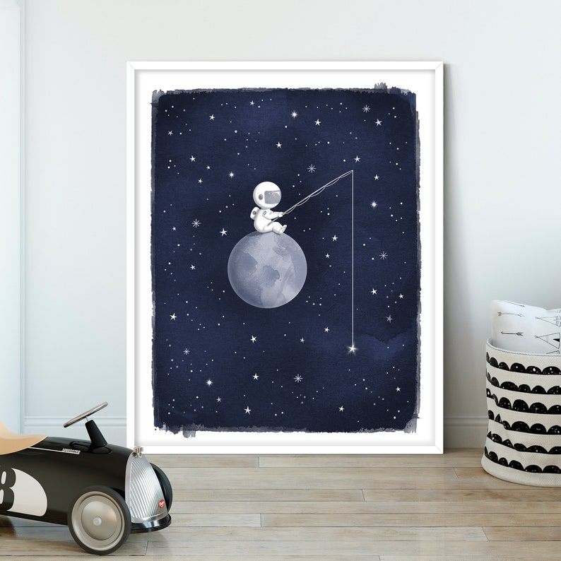 Space Themed Nursery Wall Art Starry Night Printable Navy Etsy