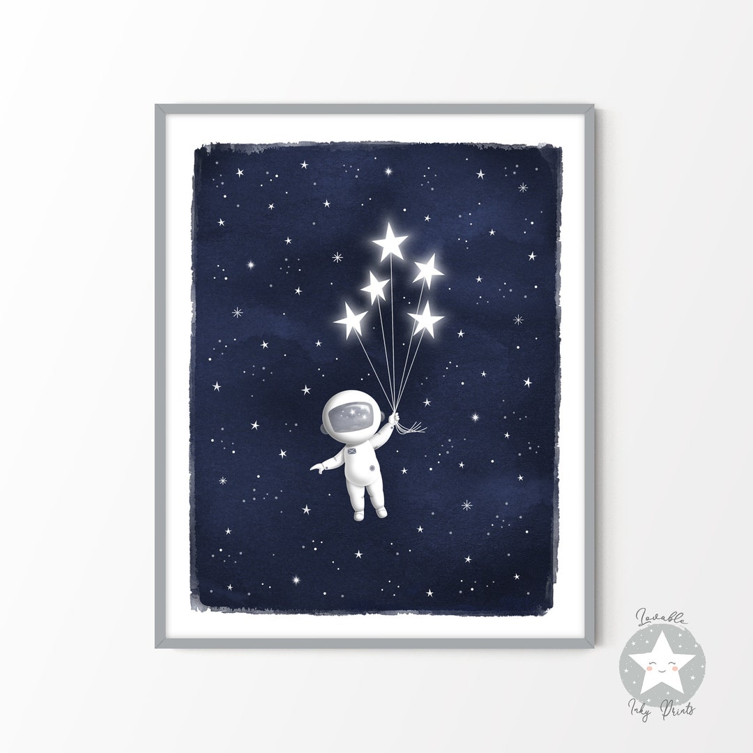 Astronaut Space Themed Nursery Decor Print, Kids Room Outer Space ...