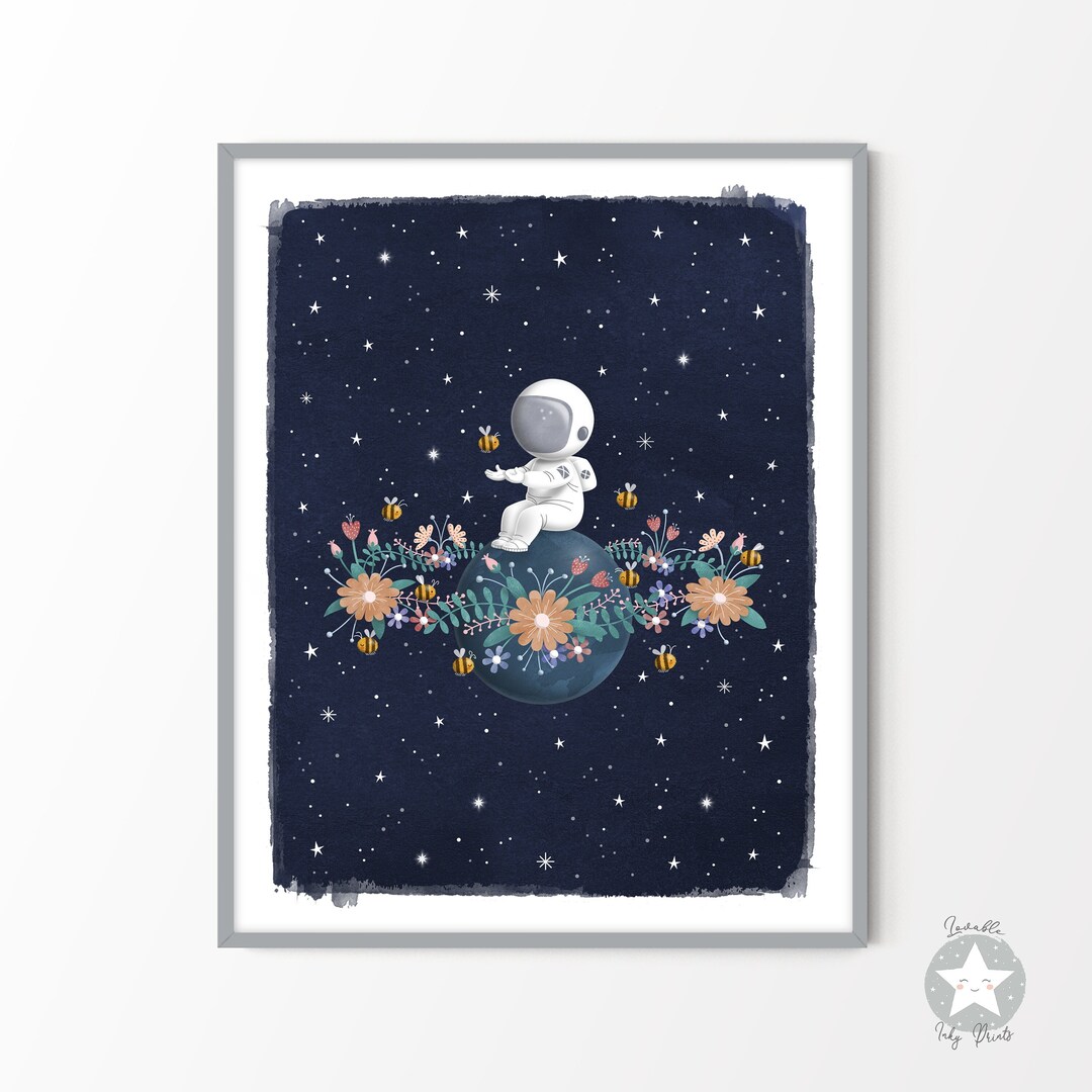 Astronaut Space Themed Nursery Decor Print, Kids Room Outer Space Wall ...