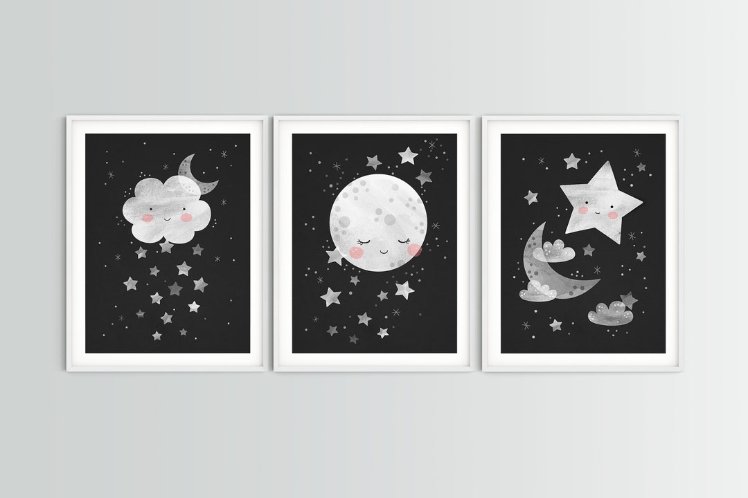 Set of 3 Printable Wall Art, Cloud Nursery Decor, Moon Nursery Print ...