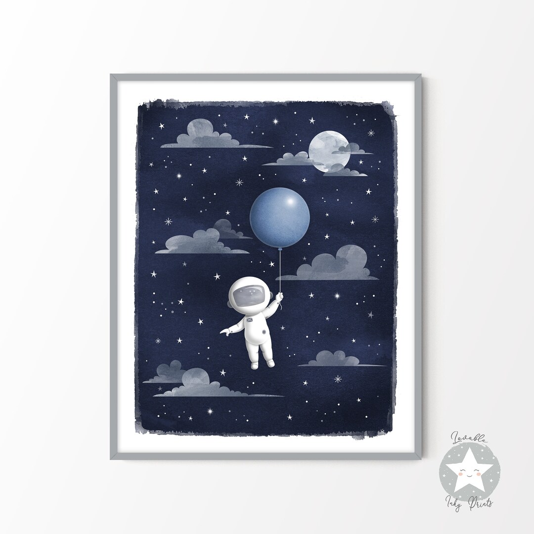 Astronaut in Space Nursery Print, Outer Space Themed Kids Bedroom ...