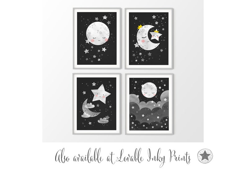 Space Themed Nursery Rocket Ship Moon and Stars Print Etsy
