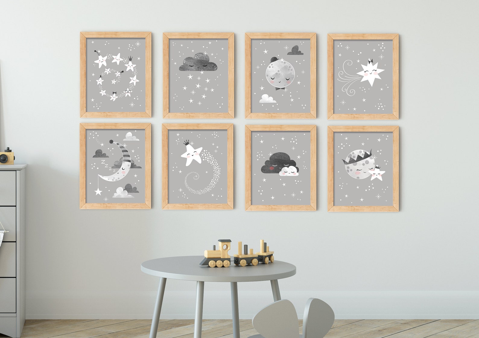Set of 8 Cloud Moon and Star Nursery Prints Space Nursery Etsy UK
