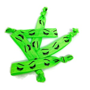 10 Lime Green Eyelash Hairties / hair ties / bracelet - Fold over elastic, FOE, ribbon, stretchy- lash, lashes, eyelashes, mascara- salons