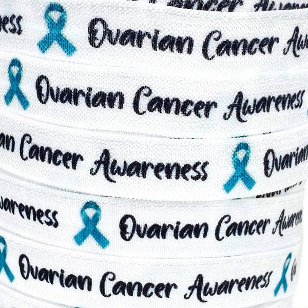 3+ Yards Teal Ovarian Cancer Awareness - Fold Over Elastic -stretchy- great for crafts or making hair ties! 5/8"