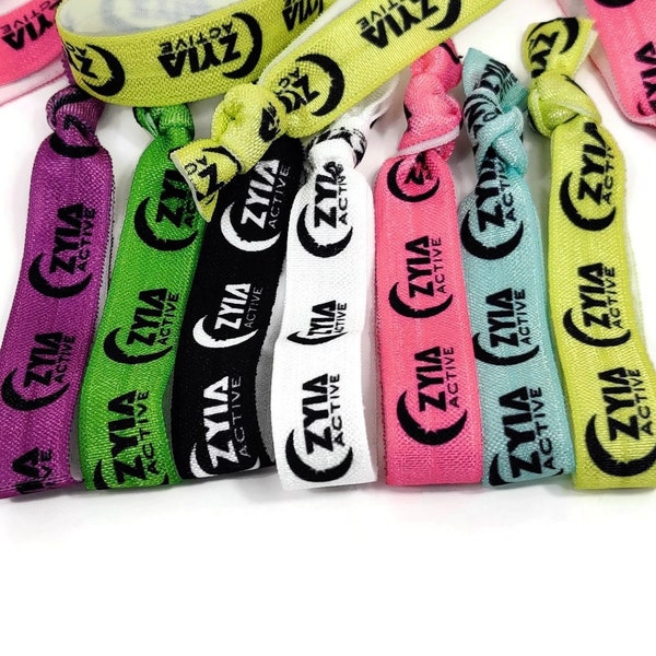 5, 10, 25, 50 ties -  ZYIA ACTIVE- 4 colors available - Black, White, Purple, Lime Green- Hair ties, bracelets, elastic bands. Gift, favor