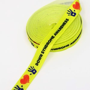 3+ Yards Down Syndrome Awareness Elastic - 5/8" foldover elastic - FOE -Great to make hair bands, bracelets, hairties - FUNDRAISER