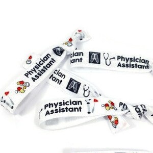5 or 10 Physician Assistant Hairties /Bracelets - Great for healthcare gift, wrapping ribbon, appreciation day- cinch free, crease, medical