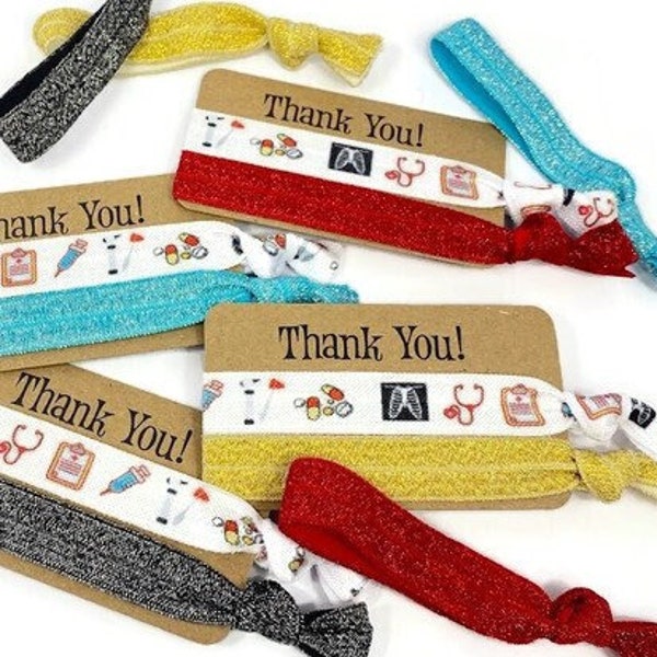 Health Care Gift-  Thank You Card w/2 ties - Hairties /Bracelets/ Wrist Bands- Great for graduate, nurse friend, coworker, secret santa