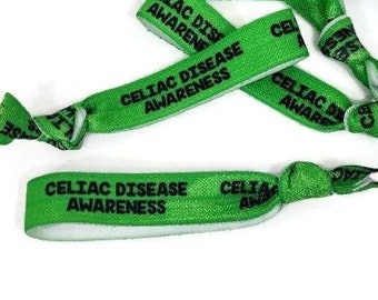 5, 10, 25 ties - Celiac Disease Awareness Bracelets, wrist bands, or hair ties. great for support, gift, classmate, alert, fundraising