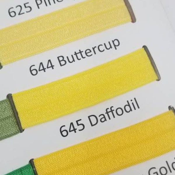 5 or 10 Daffodil 645 solid, Plain  FOE Fold Over Elastic - 5/8" wide - crafts, embellishments, accent hair ties- Yellow, bright, neon