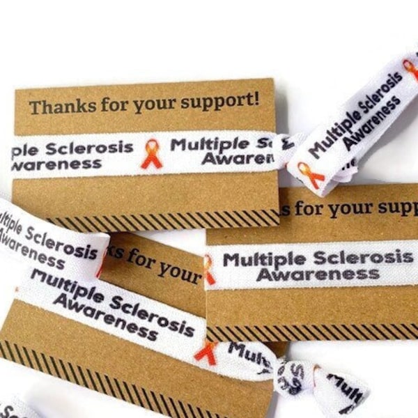 2 piece set  Multiple Sclerosis Awareness Thanks for your support card w Elastic Band Bracelet raise awareness gifts, MS, autoimmune, orange