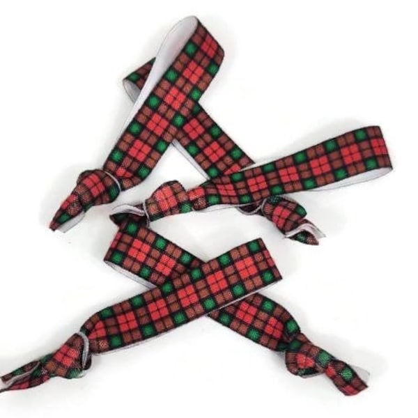 5 or 10 Hairties /Bracelets / Arm Bands - Flannel Red, Green, and Black - Great for gift, present, birthday party favor, stocking stuffer