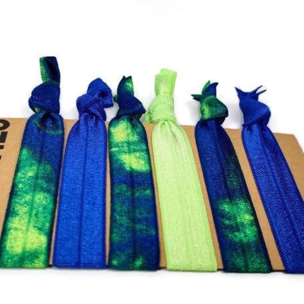 Hair Ties for Men- Blue Lime Green Tie Dye Wrist Band/ Hairties Gift Set- 7 ties- Dude Ties stocking stuffer, Easter basket, gift
