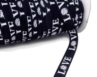 By the yard - Volleyball Fold Over Elastic - Stretchy- great for crafts or making hair ties! Black and white - love 16mm 5/8" wide
