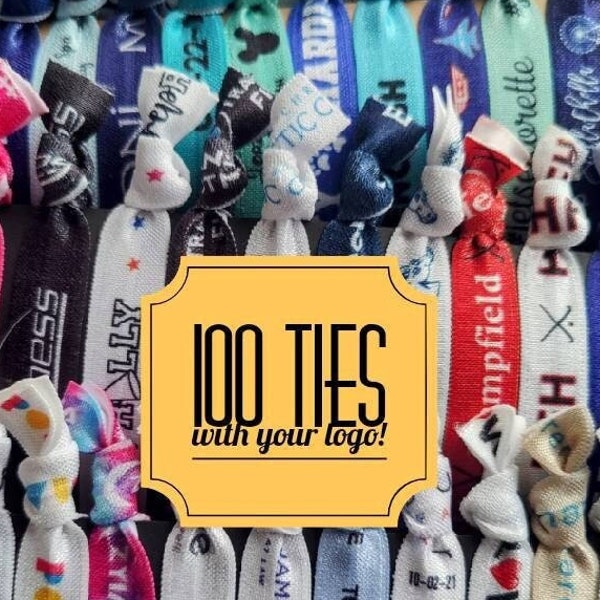 100 Logo Ties- printed with your image and wording- 1-3 Day Processing Time - Custom / Personalized - 5/8" elastic - customize- FULL COLOR