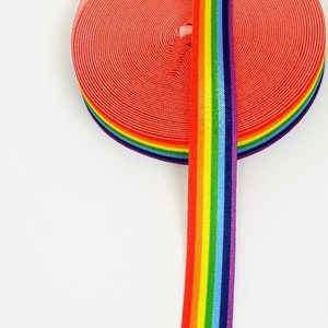 3+ yards - Rainbow striped -Stretchy- 5/8&quot;  Party decor, gift, goodie bag favor, rainbow, ROYGBV ribbon FOE elastic- hair ties, head bands