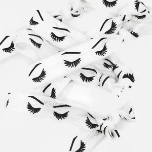 10 White Eyelash Hairties / hair ties / bracelet - Fold over elastic, FOE, ribbon, stretchy- lash, lashes, eyelashes, mascara- salons