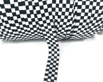 3+ Yards Black and White Checkered  Fold Over Elastic - Stretchy Ribbon-  great for crafts, wrist bands, favors, headbands hair ties!  5/8&quot;