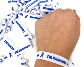 5, 10, 25, or 50 Ties - T1D Awareness - Type 1 Diabetes great for support, raise awareness, gift, fundraising - white with blue/grey ribbon