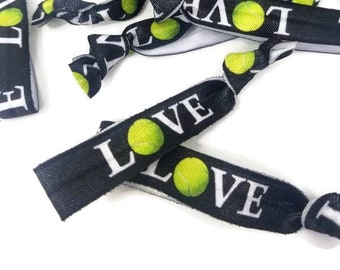 5, 10, 25, or 50 ties- Tennis LOVE Hairties /Bracelets / Arm Bands - Great for team spirit, pep rally, fundraising, Coach, team gift Black