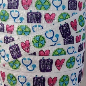 Simboli medici da 3, 5 o 10 iarde - colori vivaci - nastro elastico e flessibile. Ottimo per realizzare elastici per capelli, cordini, fasce per la testa, regali da 5/8&quot;