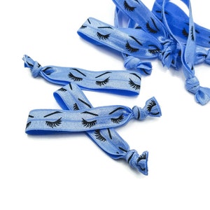 10 Light Blue Eyelash Hairties / hair ties / bracelet - Fold over elastic, FOE, ribbon, stretchy- lash, lashes, eyelashes, mascara- salons