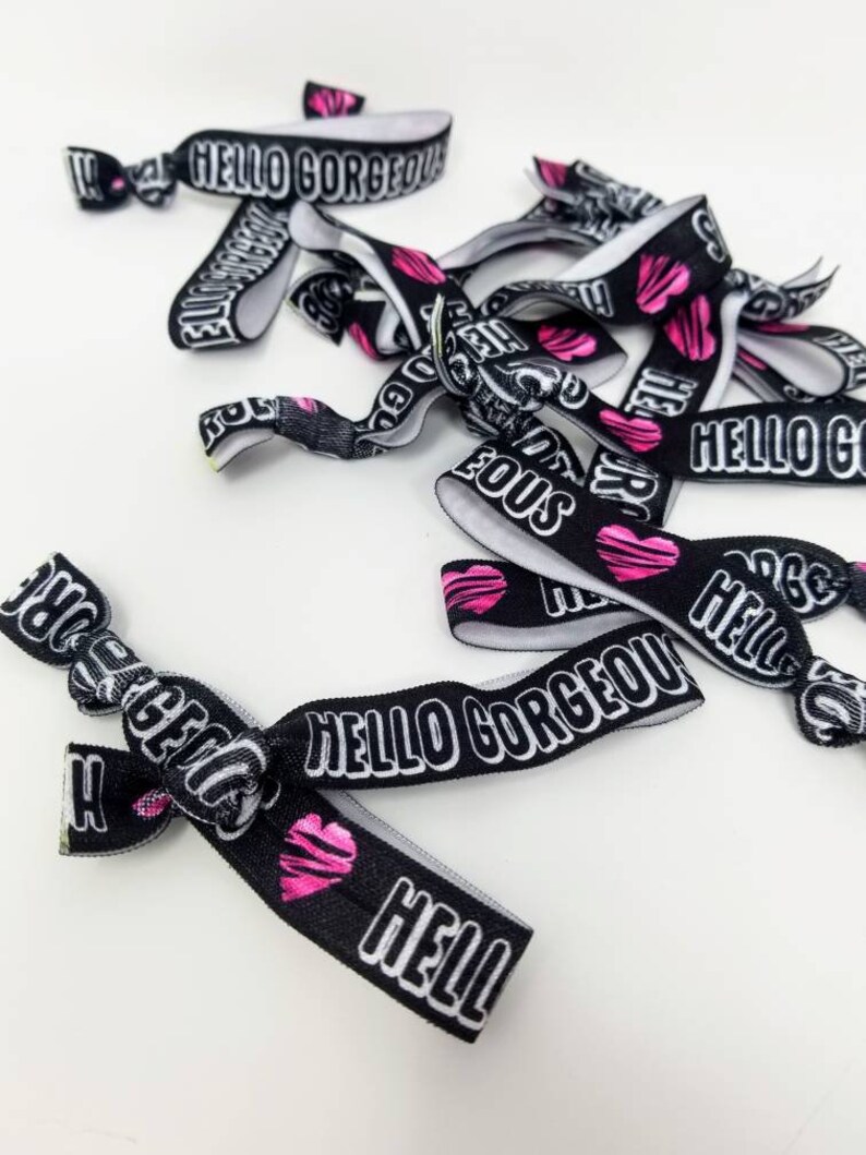 gifts rentention Bands marketing business cards great for customer loyalty 5 or 10 Hello Gorgeous Hair Ties Bracelets events