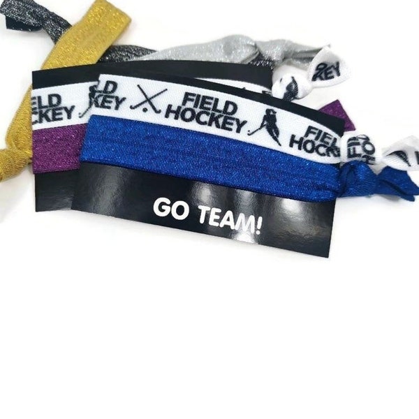 Card with Field Hockey tie and accent tie - GO TEAM card- Bracelets or Hair ties, hairties- pick team colors- glitter or solid