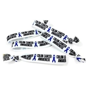 5 or 10 ties, bracelets, wrist bands, elastic ties - Blue Cancer ribbon, Colon Cancer Awareness great for support, gift, fundraising