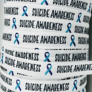 3+ Yards Suicide Awareness teal and purple ribbon Fold Over Elastic - Stretchy- great for crafts or making hair ties! 5/8"