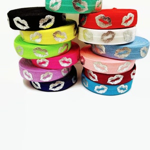 Silver Lips- Fold over elastic, FOE, ribbon, stretch