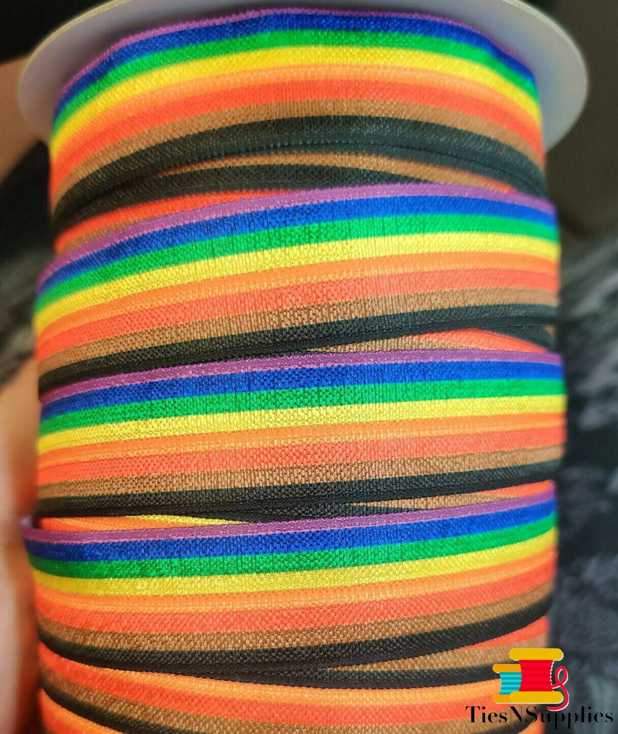 3+ yards - Philly Rainbow striped -Stretchy- 7/8"  Party decor, gift, goodie bag favor, rainbow, ROYGBV ribbon FOE elastic- hair ties, color