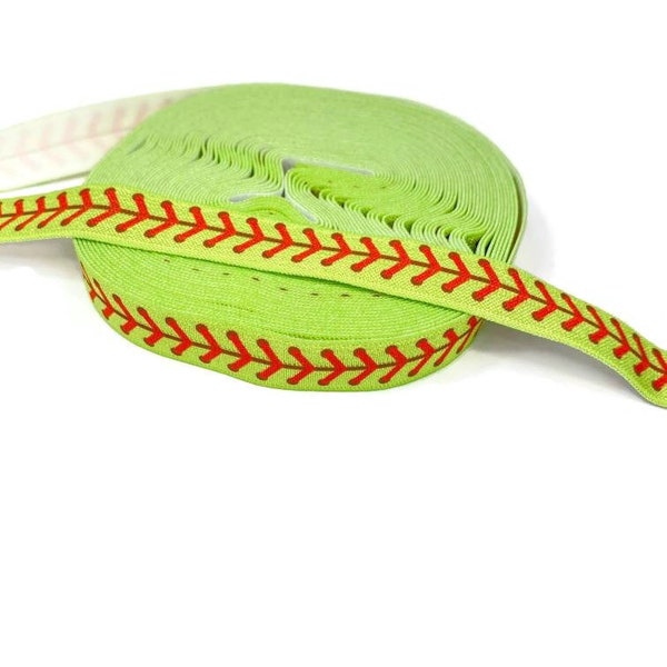 3, 5 or 10 yards - Softball Laces - Green/Yellow Neon color Fold Over Elastic Ribbon Stretchy- great for crafts or making hair ties! 5/8"
