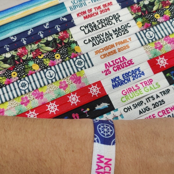 Custom Cruise Ship Bracelet /Wristband -personalize with your cruise name, date, family trip name, or custom vacation name - ship, palm tree