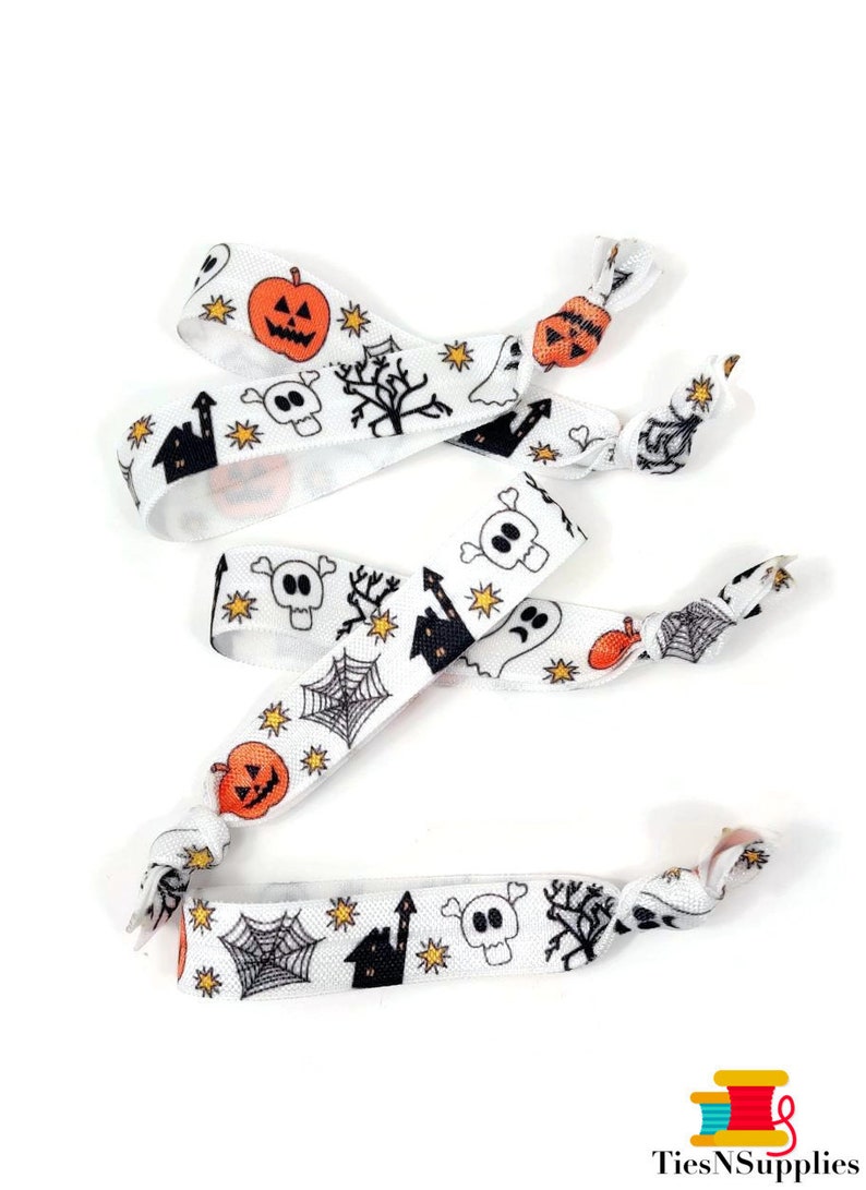 Mix of all styles ties Halloween Hairties /Bracelets Great for gift, wrapping ribbon, birthday party cinch free, crease free image 3