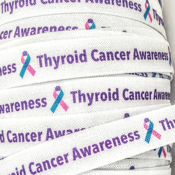 3+ Yards Thyroid Cancer Awareness - Fold Over Elastic -stretchy- great for crafts or making hair ties! 5/8" - pink, purple, teal