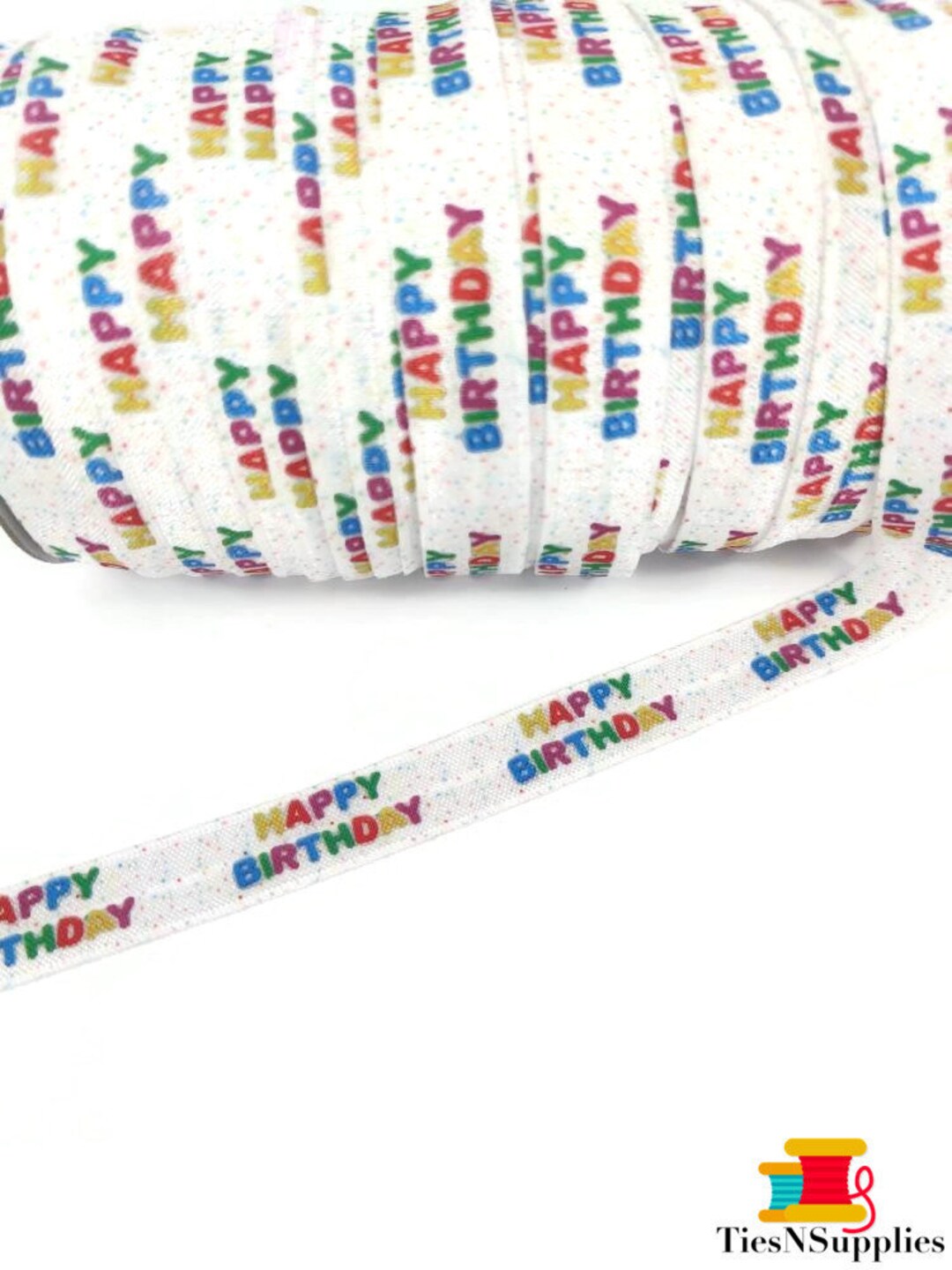 3+ Yards Happy Birthday Fold Over Elastic - Stretchy- Great for Crafts ...