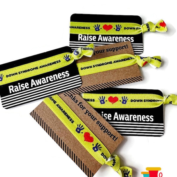 Down Syndrome Awareness Raise Support Arm Band, Bracelet, Hair Ties- Great for gifts or fundraising TIE and CARD included pick card