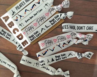 5, 10 o 25 lazos - Lazos con temática de Pilates, barra o yoga - ideales para usar como lazos para el cabello, pulseras, lazos para tapete, obsequio de agradecimiento al cliente,