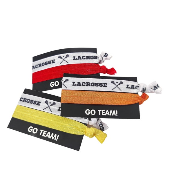 Card with Lacrosse tie and accent tie - GO TEAM card- Bracelets or Hair ties, hairties- pick team colors- glitter or solid