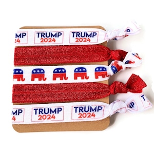 Trump Gift Set- 5 Bracelets, Arm Bands, or Hair Ties red, blue, white- Americana, Patriotic, Republican Elephant, election, Trump 2024, flag