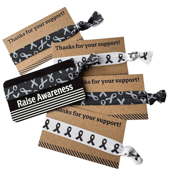 Black Ribbon Tie - Raise Awareness Card and/or Raise Awareness w/ Elastic Band, Arm Band, Bracelet- Skin, Melanoma, cancer, black, ribbon