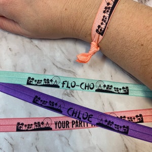 Festival Themed Party Favors-  Personalized Customized bracelets- birthday, festival, event, group, bachelorette, bachelor- pick color, font