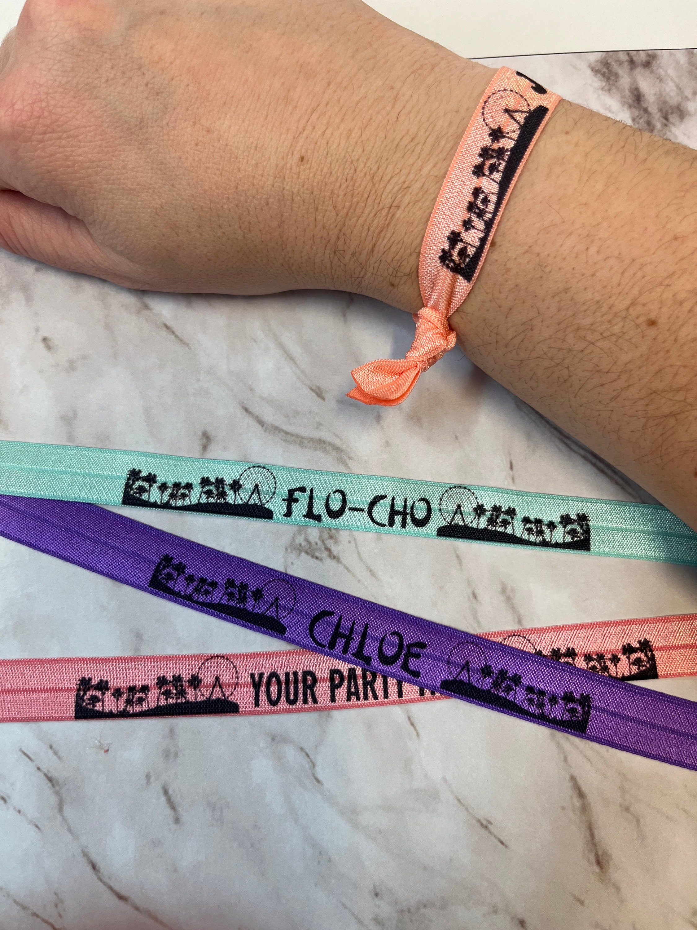 Festival Themed Party Favors-  Personalized Customized bracelets- birthday, festival, event, group, bachelorette, bachelor- pick color, font